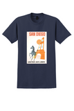 United Air Lines San Diego T-Shirt - Vintage Zebra and Mission Poster - Navy