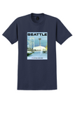 United Airlines Seattle T-Shirt - Vintage Space Needle Poster - Navy