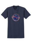 Braniff International T-Shirt - Vintage Silver Foil Globe Bag Sticker - Navy