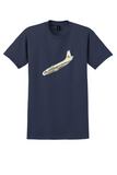 Air Atlantis T-Shirt - Vintage Boeing 737 Shape Bag Sticker - Navy