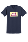 JAL Japan Air Lines T-Shirt - Vintage Pink Jumbo Seat Sticker - Navy