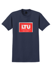 LTU International Airways T-Shirt - Vintage Address Label Sticker - Navy