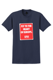 LTU International Airways T-Shirt - Vintage Heart Of Europe Sticker - Navy