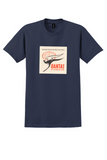 Qantas Airways T-Shirt - Vintage Round-the-World Jet Airline Sticker - Navy