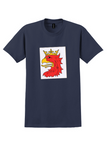Vintage Emblem T-Shirt - Crowned Red Griffin Head Sticker - Navy