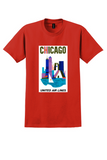United Air Lines Chicago T-Shirt - Vintage Abstract Skyline Poster - Red