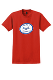 Nor-Fly Charter T-Shirt - Vintage Propliner Oval Bag Sticker - Red