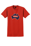 Qantas T-Shirt - Vintage Australia's Overseas Airline Map Sticker - Red