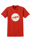 TWA T-Shirt - Vintage Double Globe Logo Bag Sticker - Red