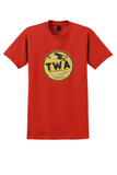 TWA T-Shirt - Vintage Ford Trimotor Lindbergh Line Bag Sticker - Red