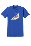 Frontier Airlines T-Shirt - Vintage FAL Arrow Bag Sticker - Royal Blue
