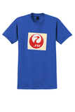 JAL Japan Air Lines T-Shirt - Vintage Tsurumaru Crane Sticker - Royal Blue