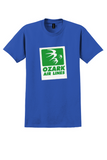 Ozark Air Lines T-Shirt - Vintage Green Square Swallows Bag Sticker - Royal Blue