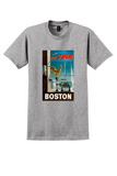 Fly TWA Boston T-Shirt - Vintage Weathervane Poster - Sport Gray
