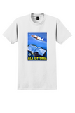 Ala Littoria Italy T-Shirt - Vintage Airplane Over Map Poster - White