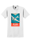 KLM Continent and Far East T-Shirt - Vintage Teal Airliner Poster - White