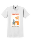 United Air Lines San Diego T-Shirt - Vintage Zebra and Mission Poster - White