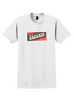 JAL Japan Airlines T-Shirt - Vintage Red and Grey This Is Baggage Label - White