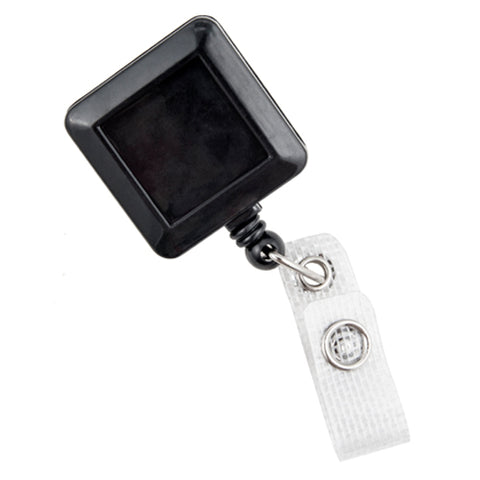 Black Square Spring Clip Badge-Black