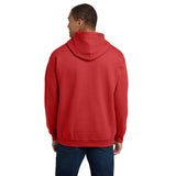 Man wearing red American Airlines 1962 logo hoodie, back view