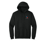 American Airlines 2013 logo embroidered pullover hoodie in black, front view with left chest logo