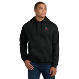Man wearing black American Airlines 2013 logo embroidered pullover hoodie, front view