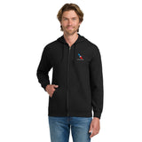Man wearing black American Airlines 2013 logo embroidered full-zip hoodie, front view