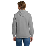 Man wearing gray American Airlines full-zip hoodie, back view