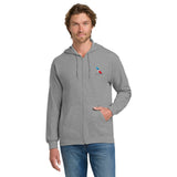 Man wearing gray American Airlines 2013 logo embroidered full-zip hoodie, front view