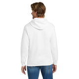 Man wearing white American Airlines full-zip hoodie, back view