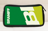 Pochette de voyage autocollante avec logo vert Braniff International des années 70