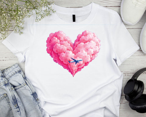 Valentine Cloud Heart & Plane T-Shirt SoftStyle