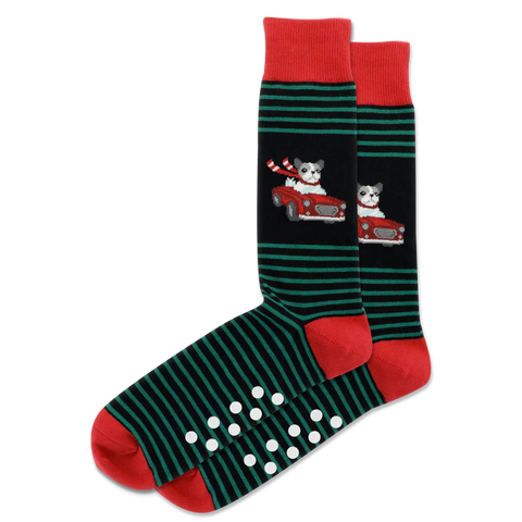 Christmas Socks - Dog Riding In A Convertible Hot Sox for Men/Non-Skid