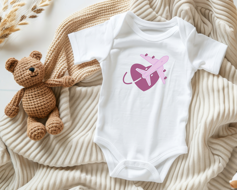 Pink Valentine Heart With Plane Infant Bodysuit