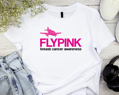 Fly Pink w/ Plane Breast Cancer Awareness Lightweight Unisex T-shirt