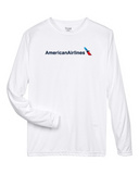 White long sleeve wicking tee with American Airlines full chest logo - flat lay