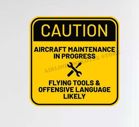Aircraft Mechanic Caution "Flying Tools & Offensive Language Likely" Decal Stickers
