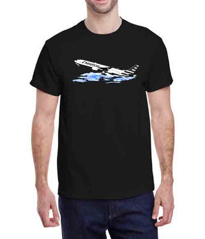 American 777 Sketch - Unisex Softstyle Black T-Shirt