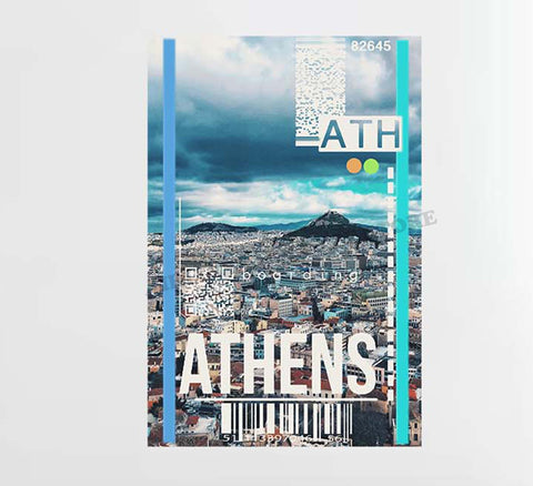 Athens Skyline View Ticket Design Decal Stickers