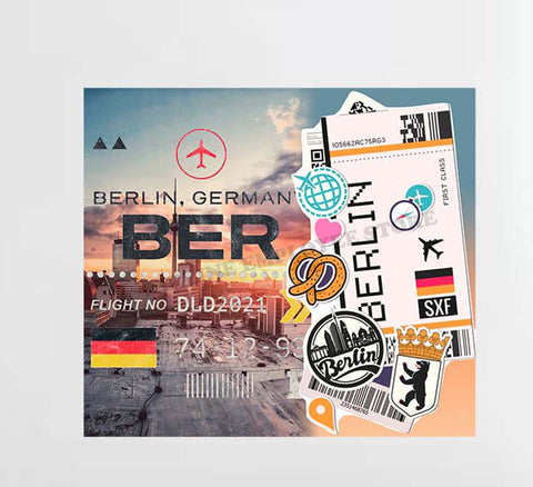 Berlin Skyline Ticket Collage Design Decal Stickers