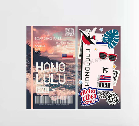Honolulu Bach View Ticket Collage Design Decal Stickers
