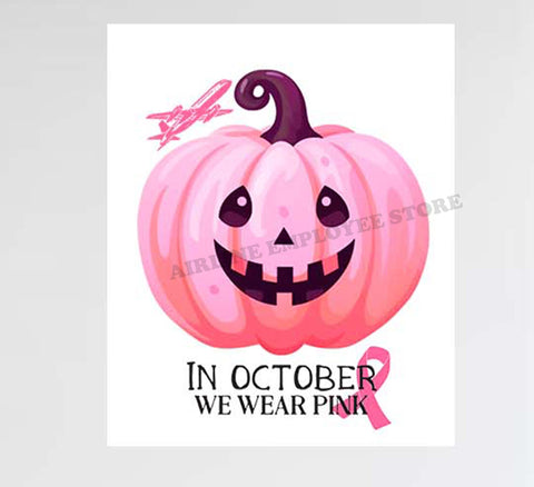 In October We Wear Pink w/ Pumpkin Breast Cancer Awareness Decal Stickers