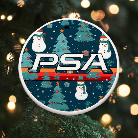 PSA Christmas Collage Round Ceramic Ornaments