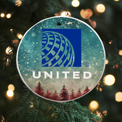 United Airlines Snowy Night Round Ceramic Ornaments