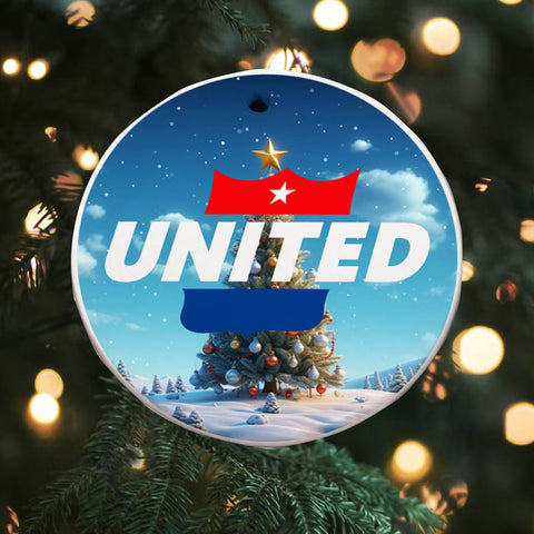 United Airlines Christmas Tree Round Ceramic Ornaments