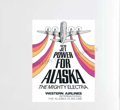 Western Airlines "New Jet Power For Alaska The Mighty Electra" Decal Stickers