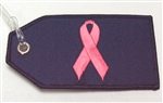 Embroidered Pink Ribbon on Navy Bag Tag