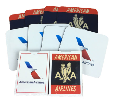 American Airlines 8 Square Coasters and 2 Decks of Playing Cards Set