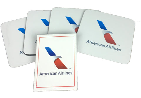 American Airlines New Logo 4 Square Coasters and 1 Deck of Playing Cards Set