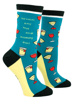 Anne Taintor Crew Socks - the voices in my head are all demanding drinks